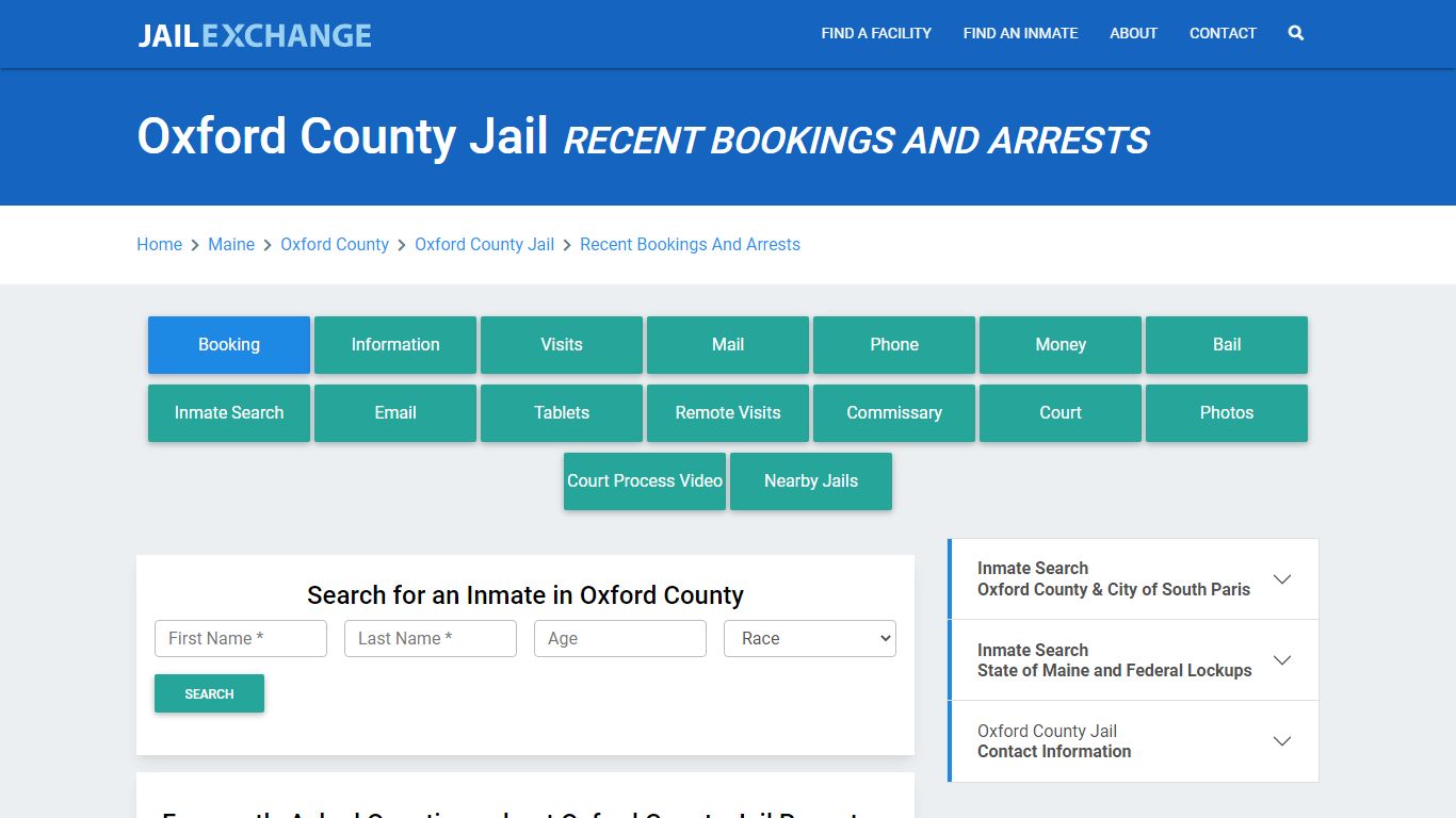 Oxford County Jail Recent Bookings And Arrests - Jail Exchange