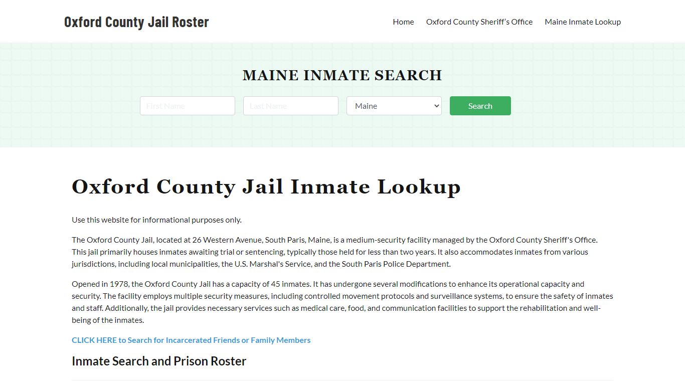 Oxford County Jail Roster Lookup, ME, Inmate Search